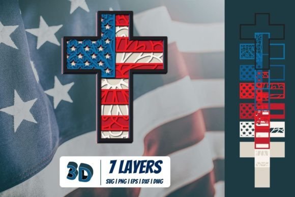 3D American Cross SVG for Creative Projects