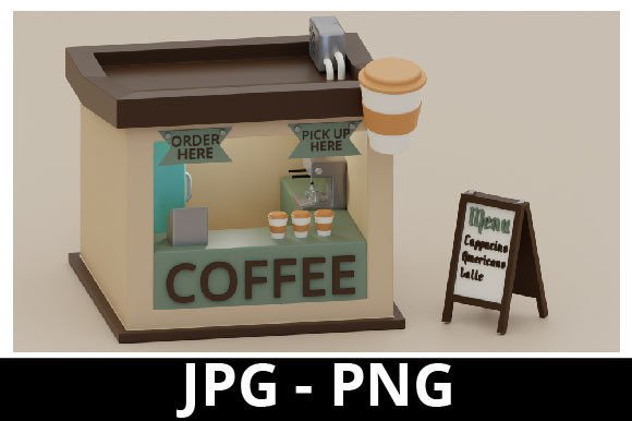 3D Rendered Isometric Coffee Shop Perfect