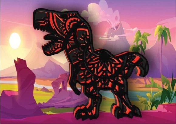 Animal Mandala T-Rex: A Creative 3D Laser Cutting Design for Artists and Makers