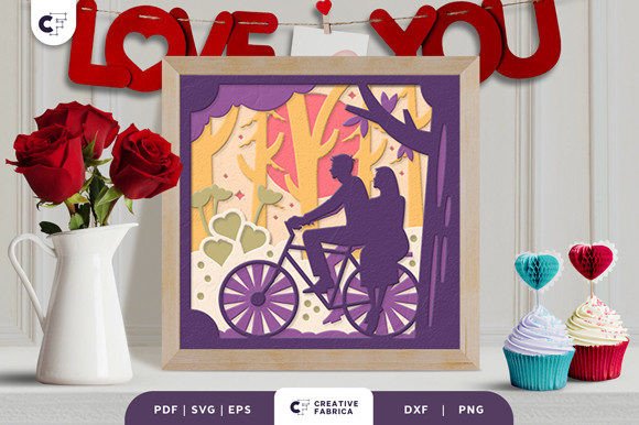 Couple Riding a Bike 3D Shadow Box