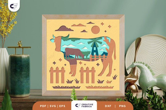Cow Farmhouse 3D Layered Paper Cut