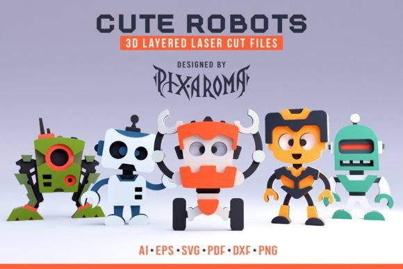 Cute Robots 3D Layered Laser Cut Files