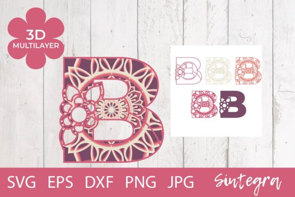 Floral Letter B Mandala 3D Multilayer: A Versatile Design for Creative Projects