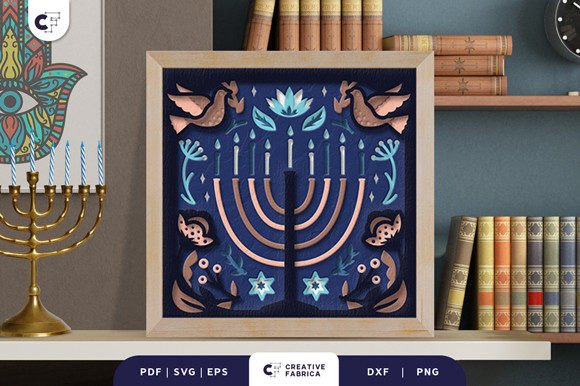 Floral Menorah Candle 3D Shadow Box