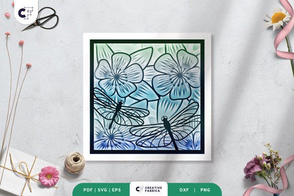 Flower with Dragonfly 3D Shadow Box SVG: A Creative Solution for Paper Craft Enthusiasts
