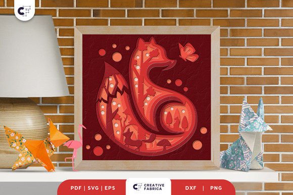 Fox Silhouette 3D Shadow Box Paper Cut