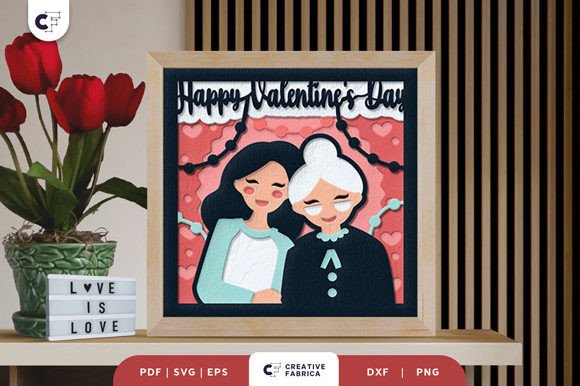 Girl with Her Mom 3D Shadow Box SVG