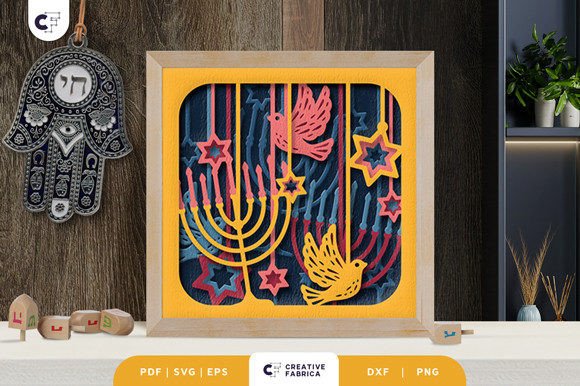 Hanging Menorah 3D Shadow Box Paper Cut
