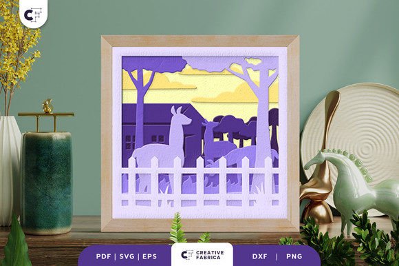 Llama in the Farm 3D Shadow Box Paper Cut