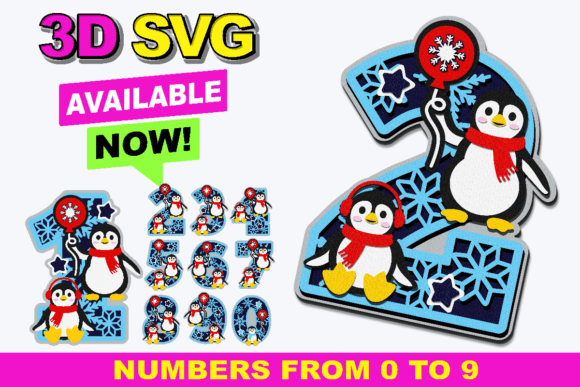 Penguin Numbers 3D SVG