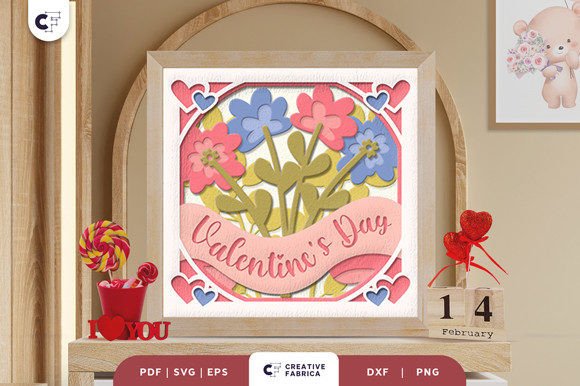 Valentine's with Flowers 3D Shadow Box